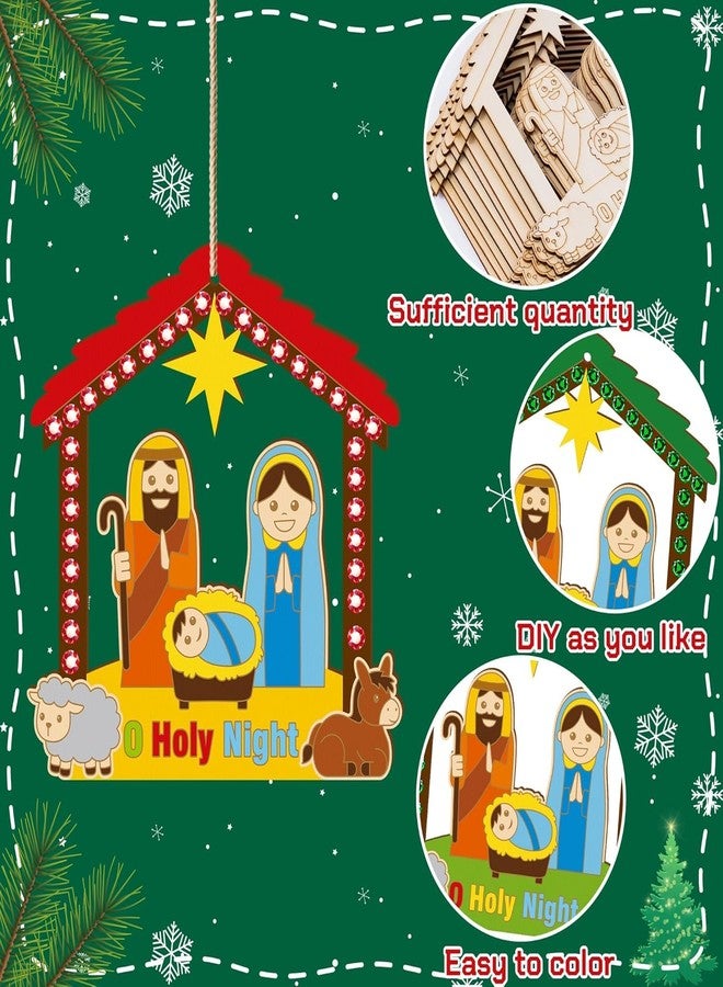 Cliths 20Pcs Christmas Wooden House Craft Kit for Kids DIY Nativity Decor Christian Religious Xmas Craft with Gem Stickers for Church Party Decoration Home Hanging - Image 3